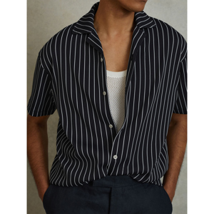 REISS NEPTUNE Ribbed Striped Cuban Collar Shirt